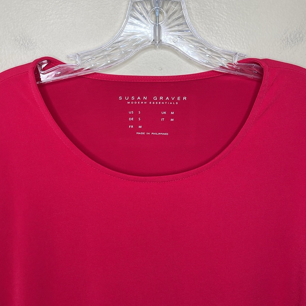 SUSAN GRAVER Modern Essentials Liquid Knit 3/4 Sleeves Tunic Fuchsia QVC Small - Picture 5 of 9